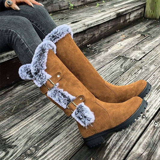 Harper | Women's Faux-Suede Fur-Trim Buckle Knee High Boots — 1