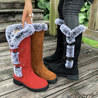 Harper | Women's Faux-Suede Fur-Trim Buckle Knee High Boots — 3