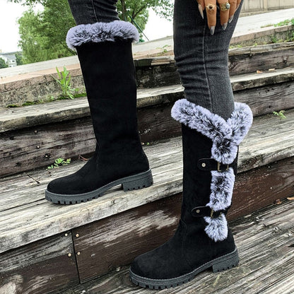 Harper | Women's Faux-Suede Fur-Trim Buckle Knee High Boots — 8