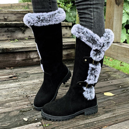 Harper | Women's Faux-Suede Fur-Trim Buckle Knee High Boots — 9