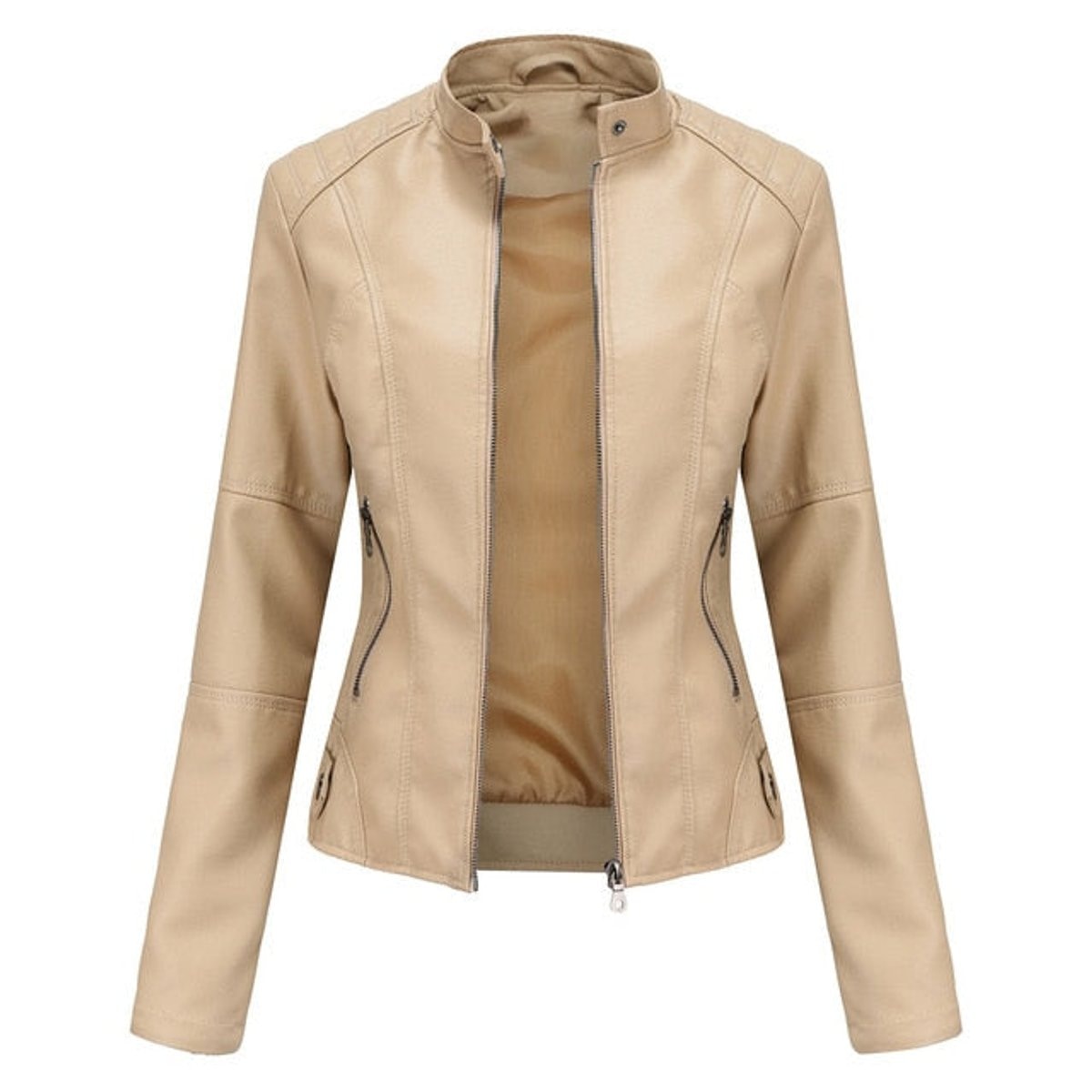 Grace | Women's Fitted Zip-Up Moto Faux Leather Jacket — 1
