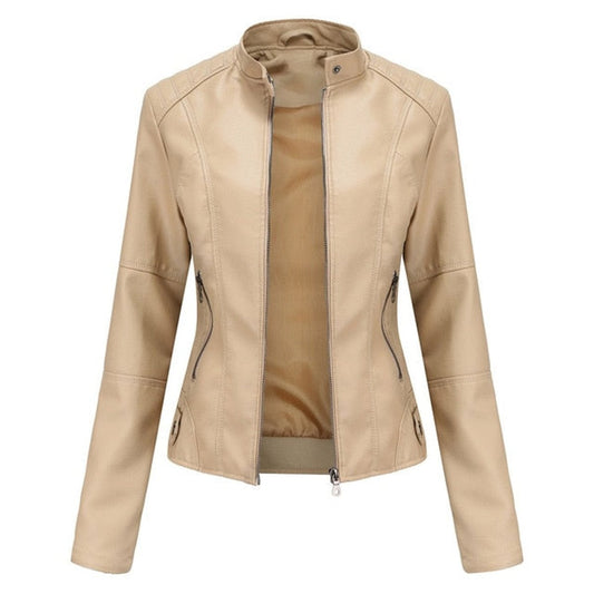 Grace | Women's Fitted Zip-Up Moto Faux Leather Jacket — 1