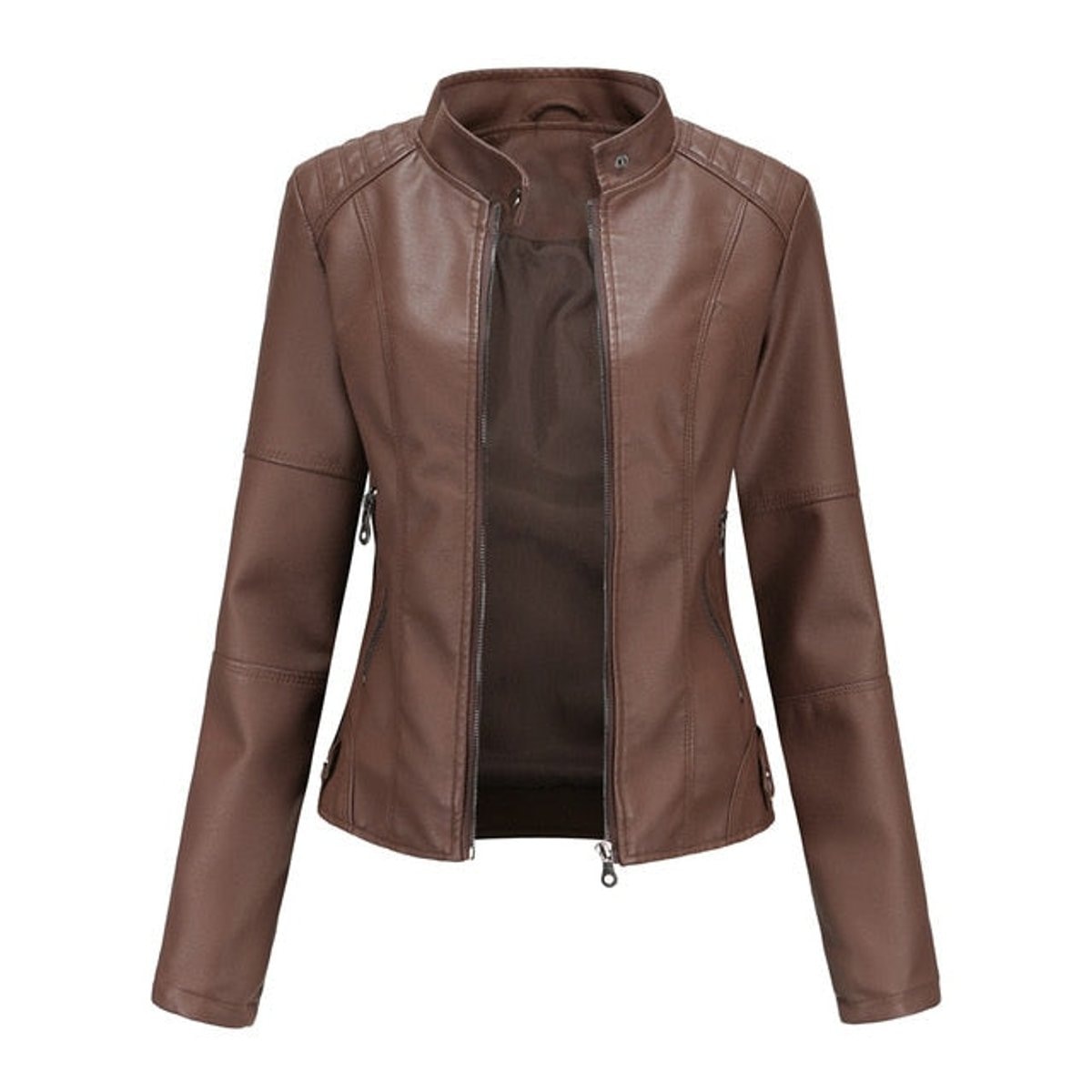 Grace | Women's Fitted Zip-Up Moto Faux Leather Jacket — 2