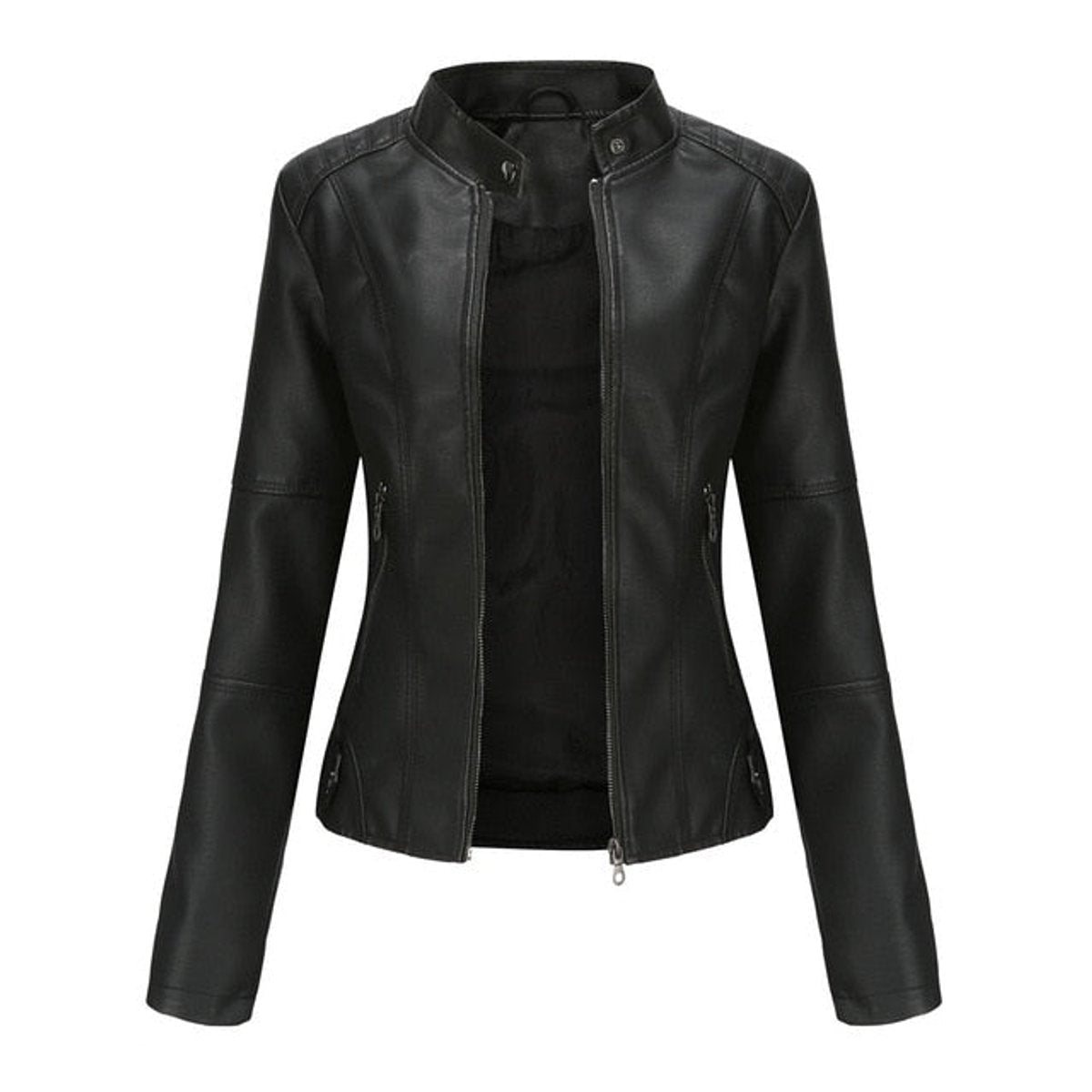 Grace | Women's Fitted Zip-Up Moto Faux Leather Jacket — 3