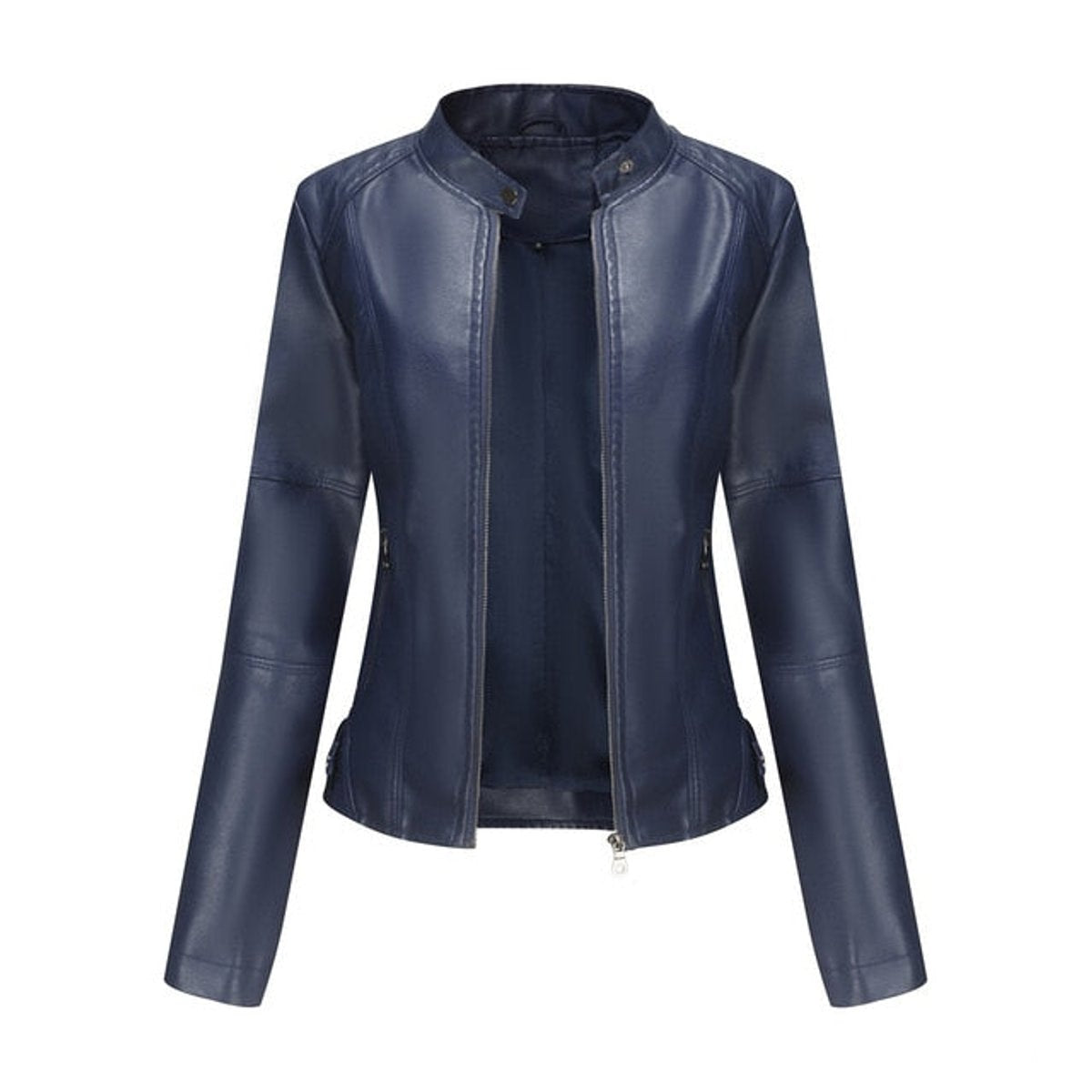 Grace | Women's Fitted Zip-Up Moto Faux Leather Jacket — 4