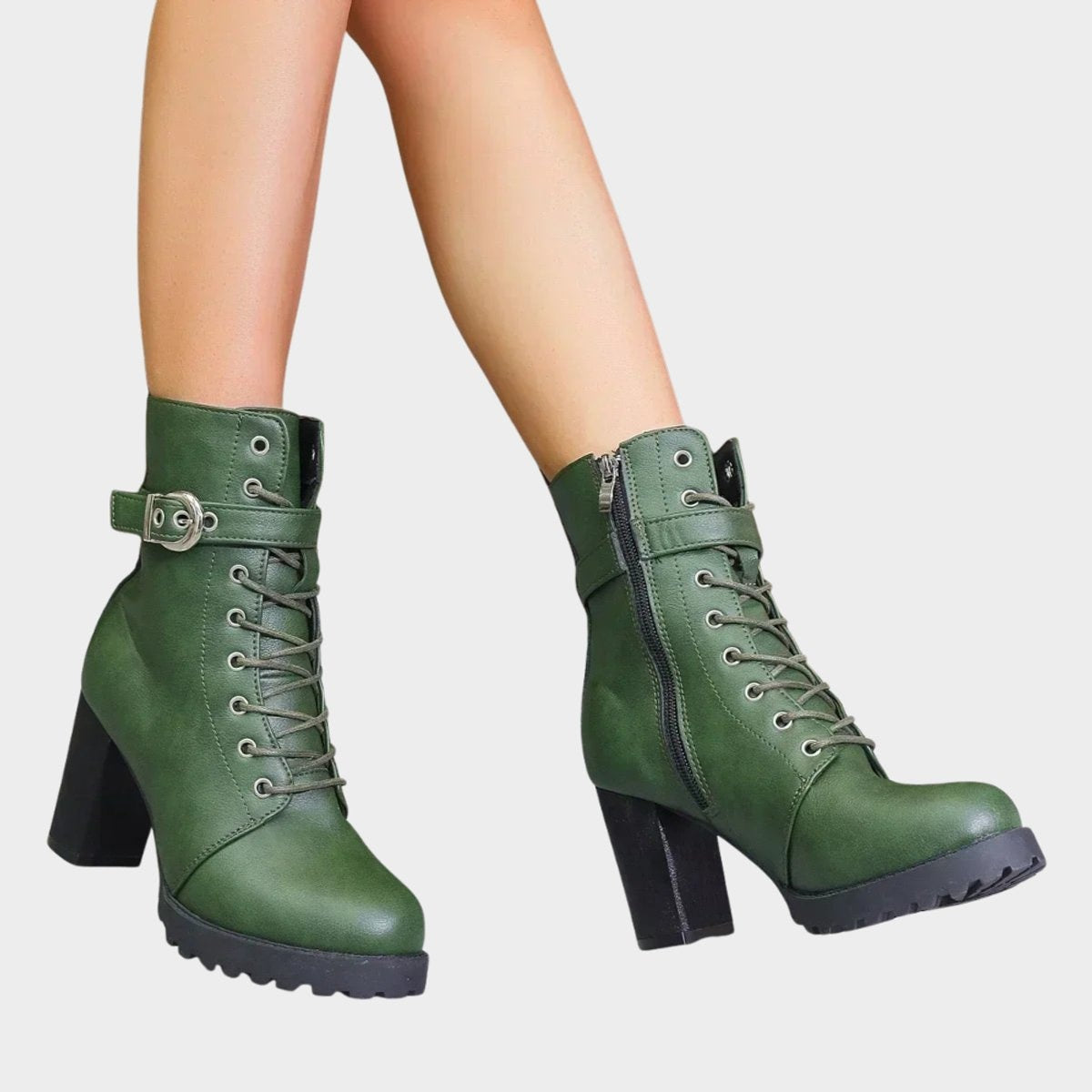 Harper | Women's Lace-Up Block-Heel Combat Ankle Boots Buckle Strap — 10