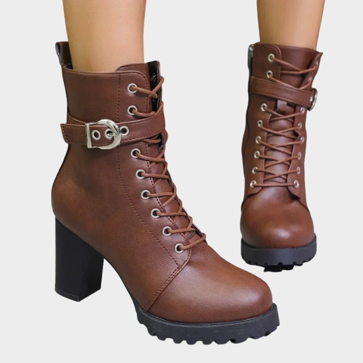 Harper | Women's Lace-Up Block-Heel Combat Ankle Boots Buckle Strap — 1