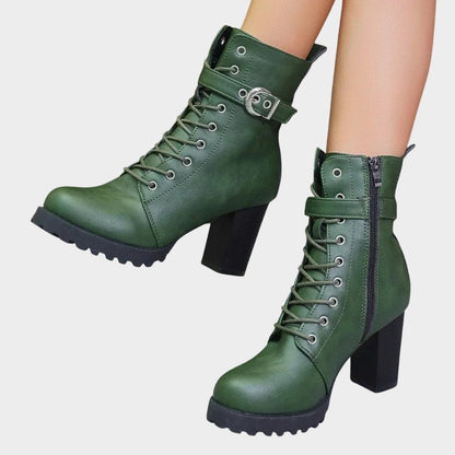 Harper | Women's Lace-Up Block-Heel Combat Ankle Boots Buckle Strap — 2