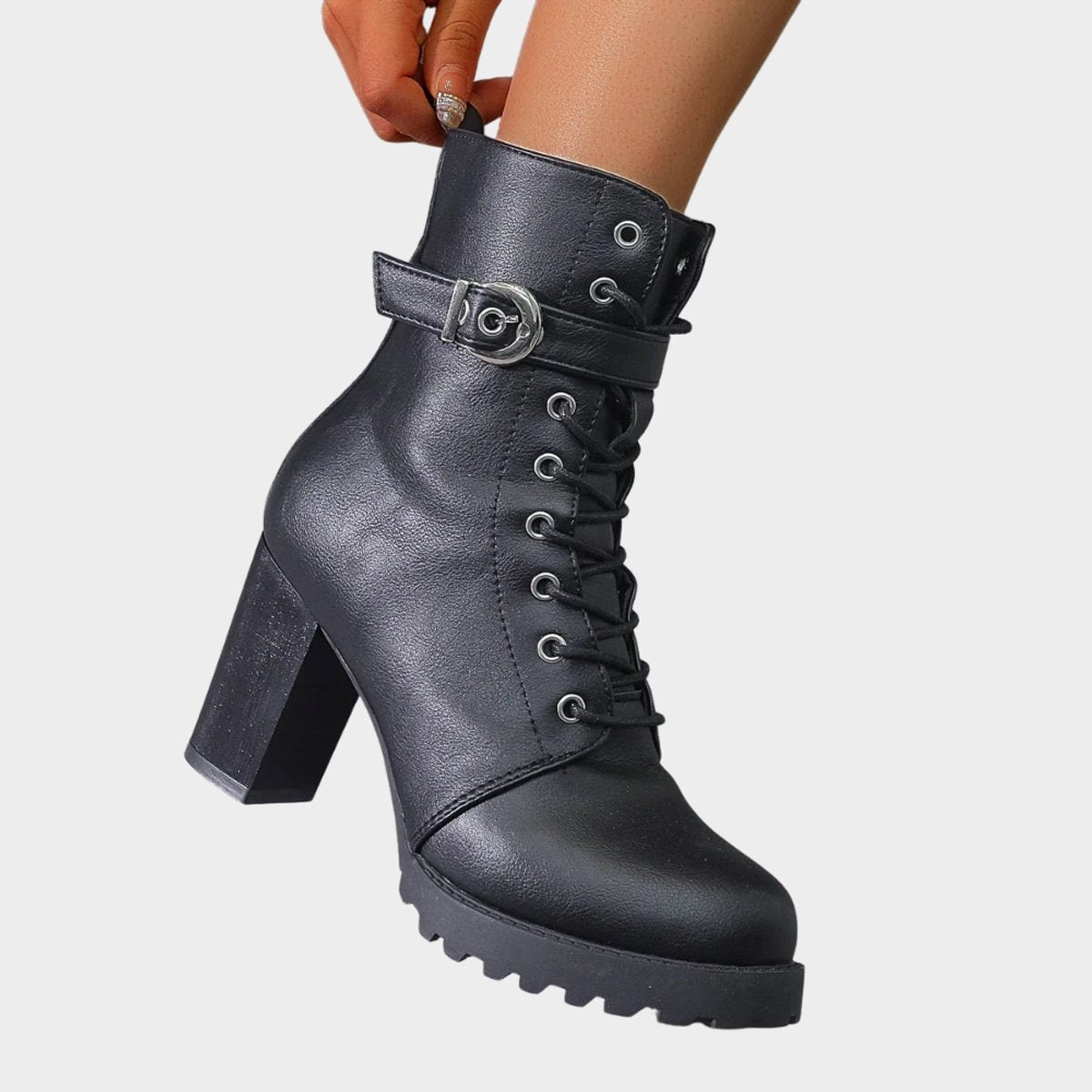 Harper | Women's Lace-Up Block-Heel Combat Ankle Boots Buckle Strap — 5