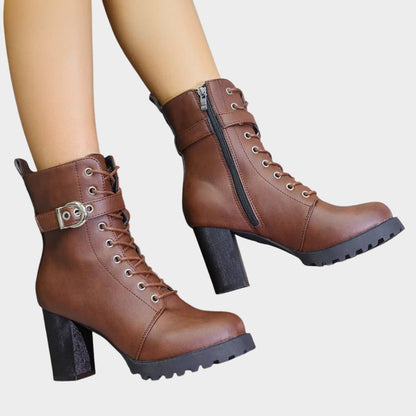 Harper | Women's Lace-Up Block-Heel Combat Ankle Boots Buckle Strap — 8