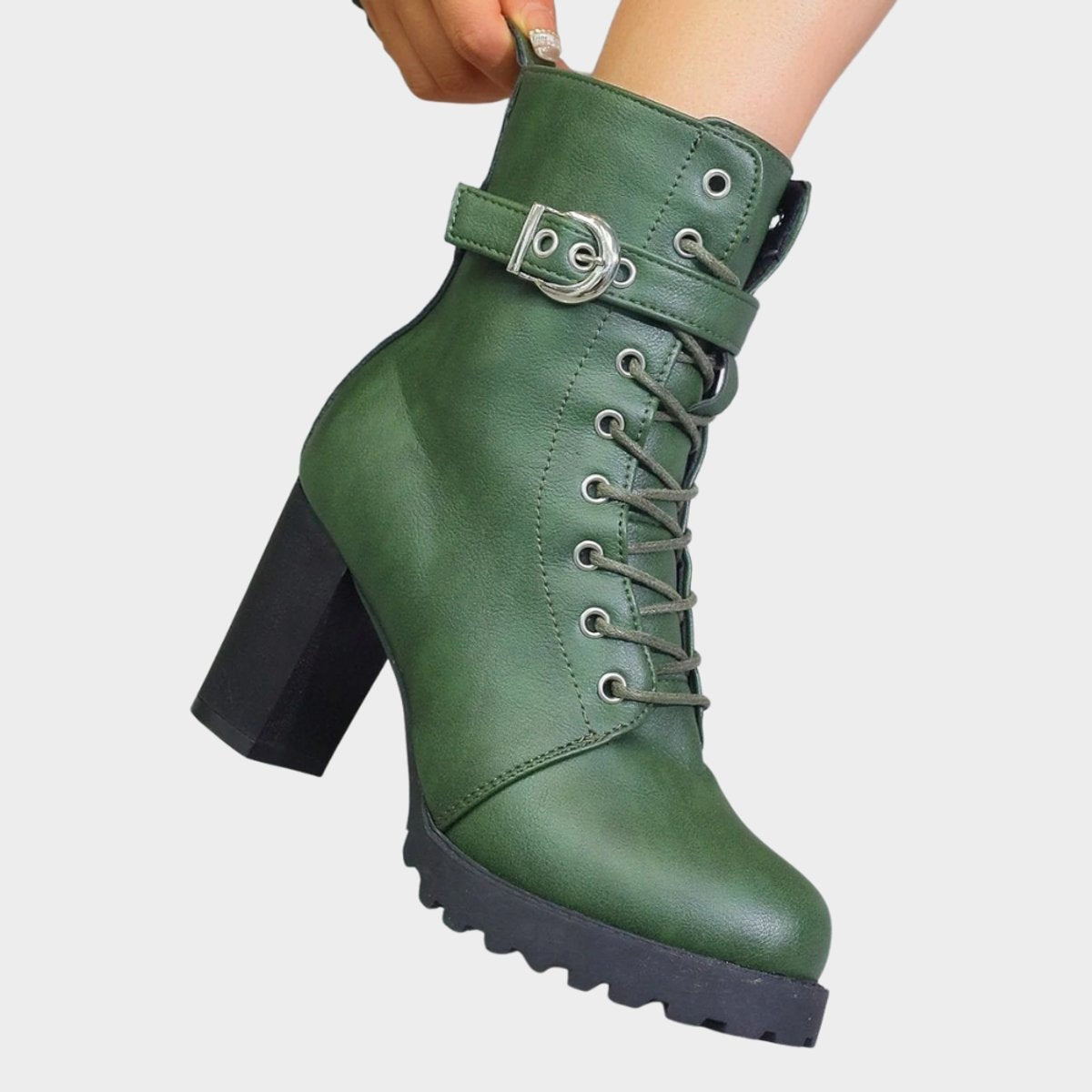 Harper | Women's Lace-Up Block-Heel Combat Ankle Boots Buckle Strap — 9