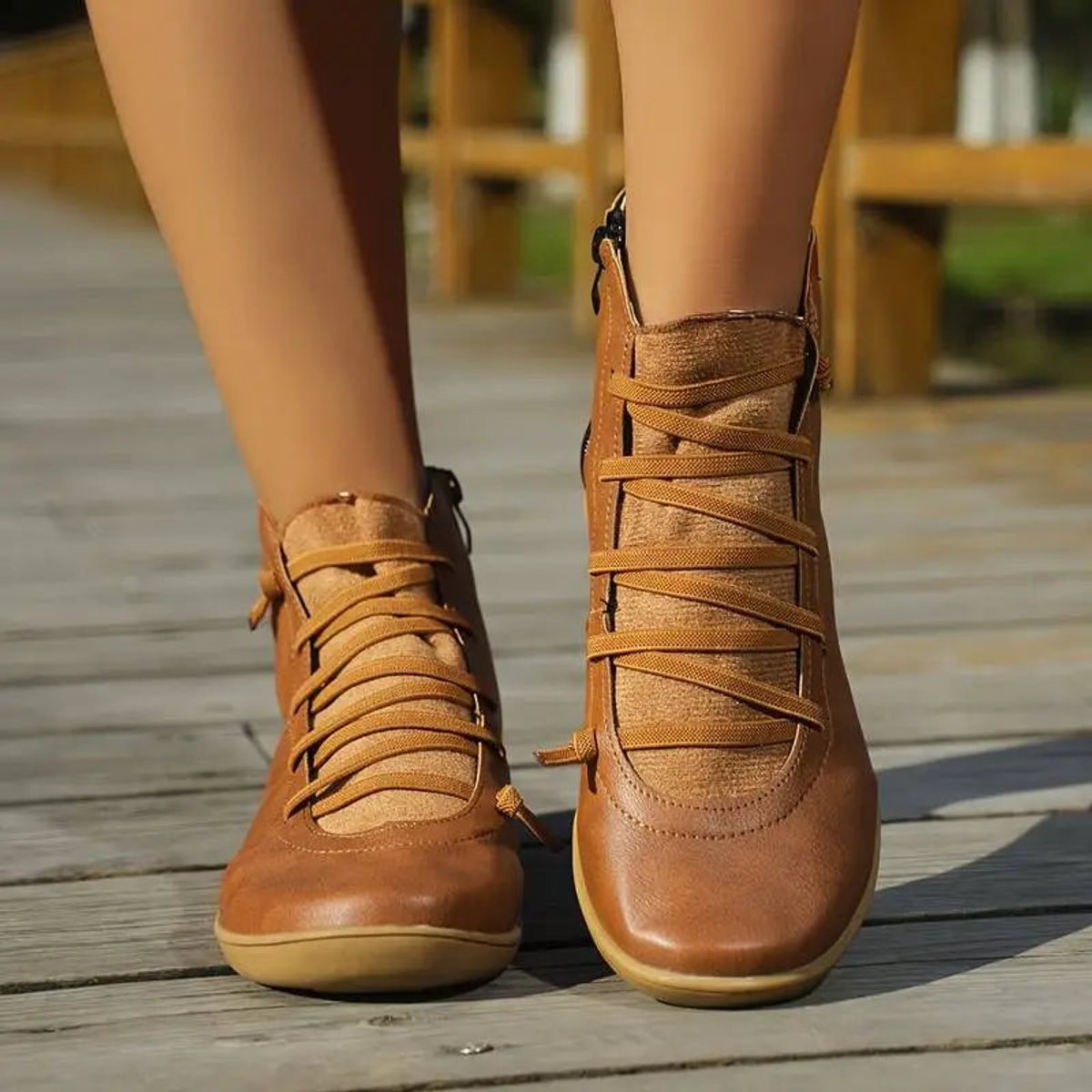 Isabella | Women's Lace-Up Side-Zip Flat Leather ankle boots — 9