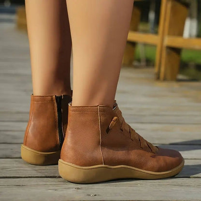 Isabella | Women's Lace-Up Side-Zip Flat Leather ankle boots — 10