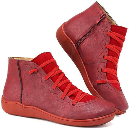 Isabella | Women's Lace-Up Side-Zip Flat Leather ankle boots — 1