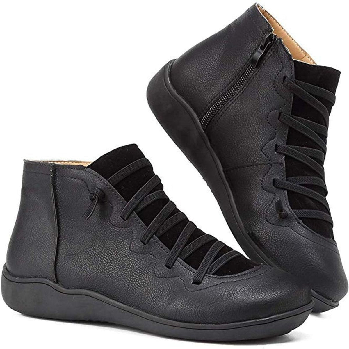 Isabella | Women's Lace-Up Side-Zip Flat Leather ankle boots — 2