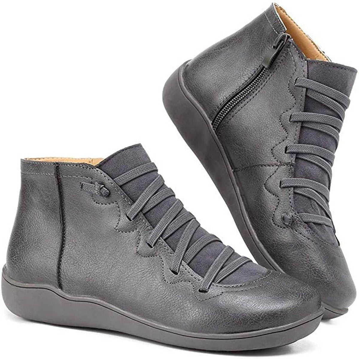 Isabella | Women's Lace-Up Side-Zip Flat Leather ankle boots — 3