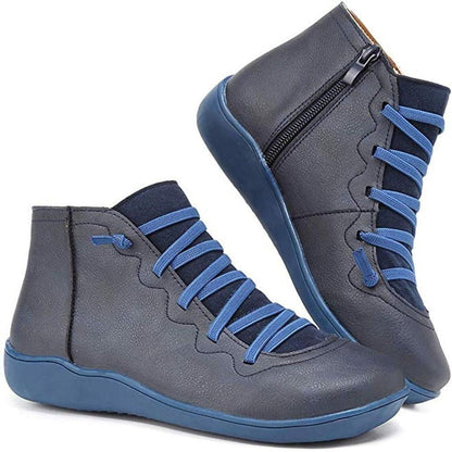 Isabella | Women's Lace-Up Side-Zip Flat Leather ankle boots — 4