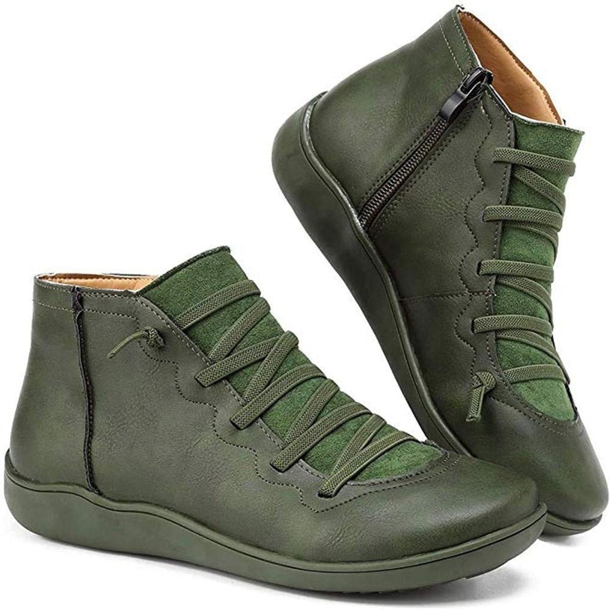 Isabella | Women's Lace-Up Side-Zip Flat Leather ankle boots — 5