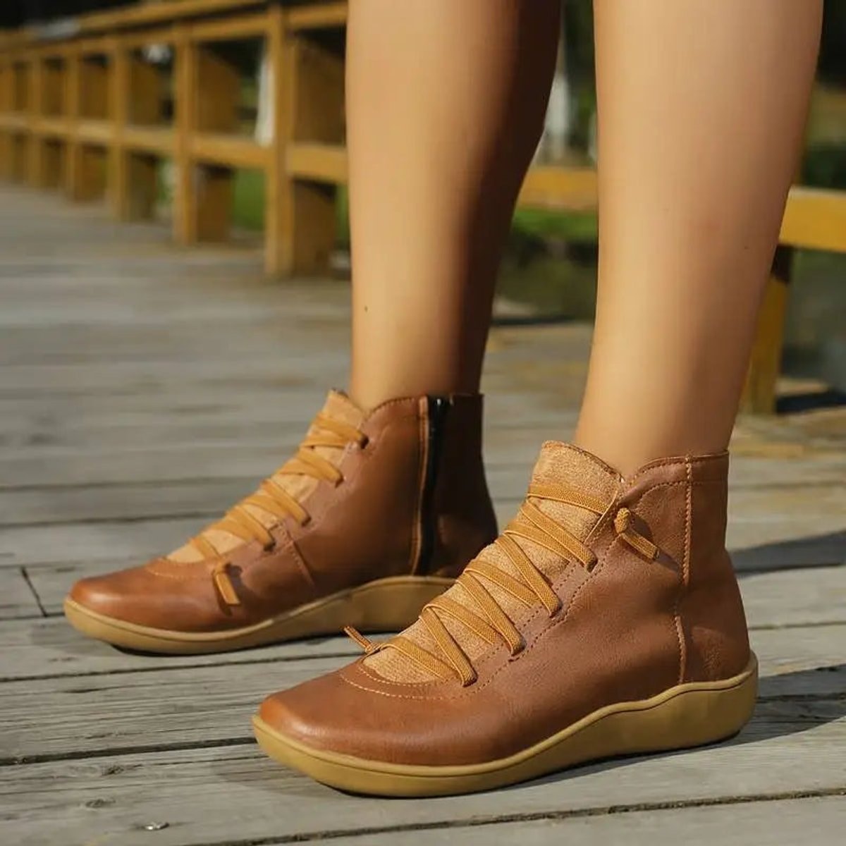 Isabella | Women's Lace-Up Side-Zip Flat Leather ankle boots — 6