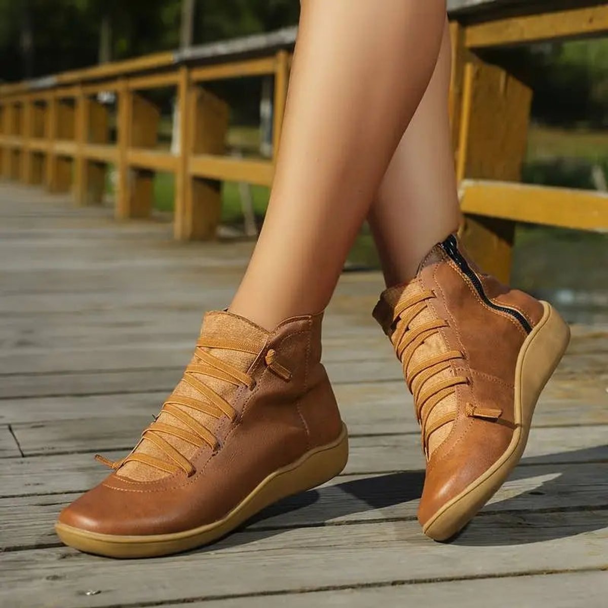 Isabella | Women's Lace-Up Side-Zip Flat Leather ankle boots — 7