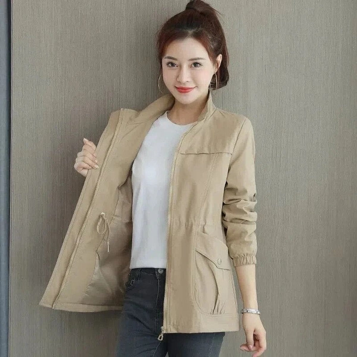 Harper | Women's Lightweight Zip-Up Drawstring Bomber Jacket — 1
