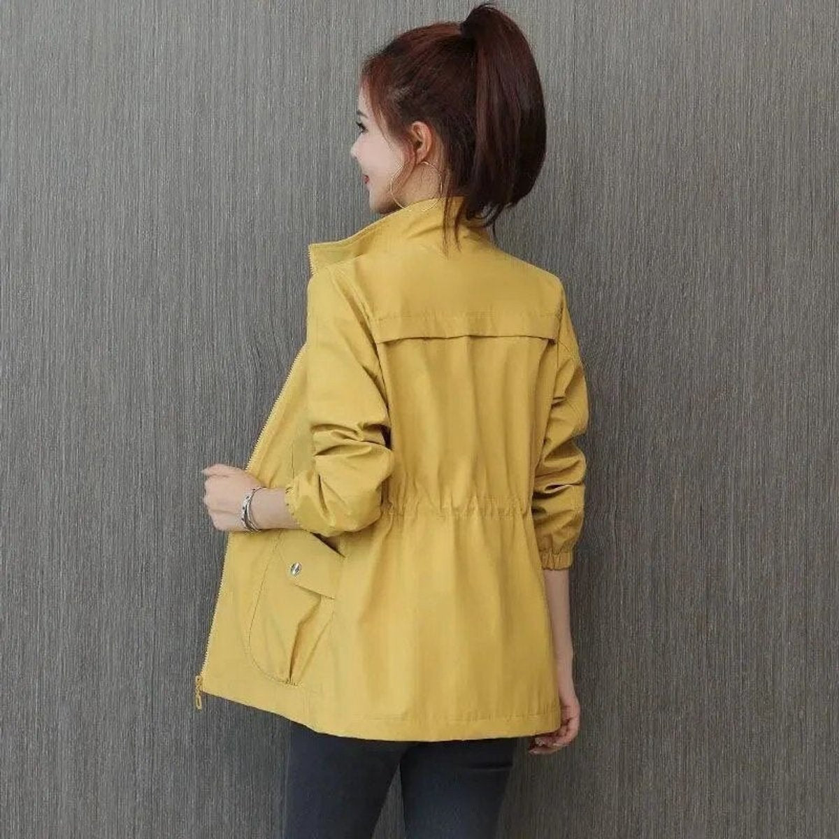 Harper | Women's Lightweight Zip-Up Drawstring Bomber Jacket — 4