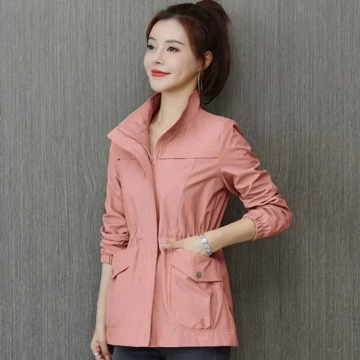 Harper | Women's Lightweight Zip-Up Drawstring Bomber Jacket — 5