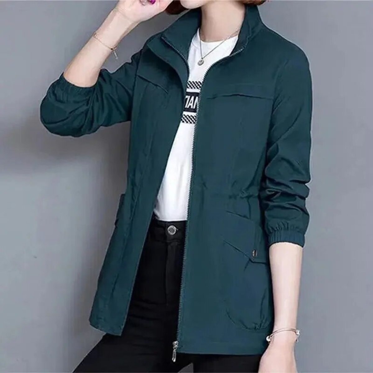 Harper | Women's Lightweight Zip-Up Drawstring Bomber Jacket — 6