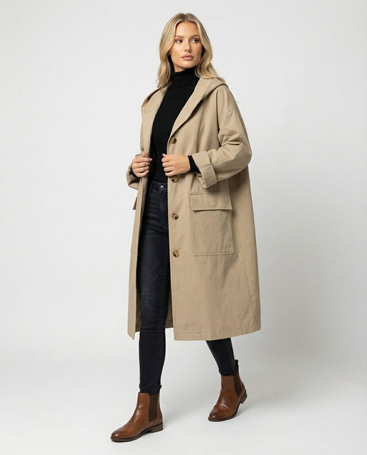 Olivia | Women's Long Hooded Waterproof Windproof Trench Coat — 1