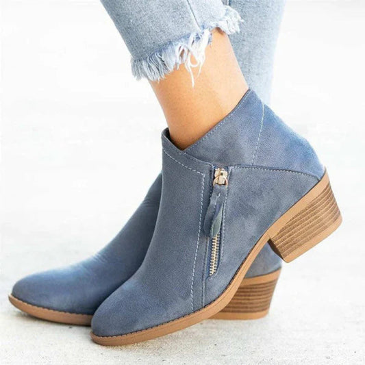 Sophia | Bottines à talon bas pour femmes avec zip sur le côté en daim — 1