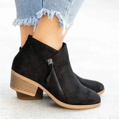 Sophia | Bottines à talon bas pour femmes avec zip sur le côté en daim — 3