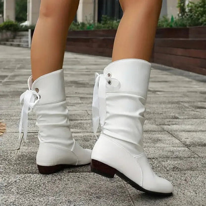 Charlotte | Women's Mid-Calf Lace-Up Slouchy Block Heel Ankle Boots — 10