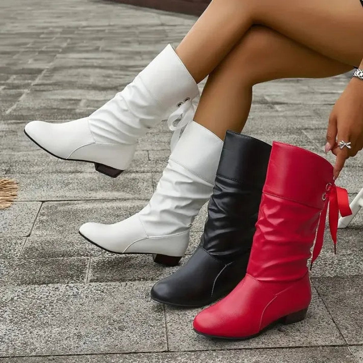 Charlotte | Women's Mid-Calf Lace-Up Slouchy Block Heel Ankle Boots — 1