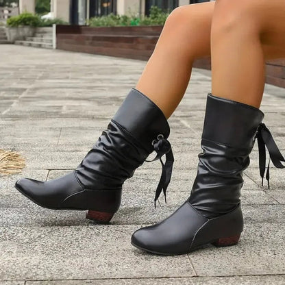 Charlotte | Women's Mid-Calf Lace-Up Slouchy Block Heel Ankle Boots — 4