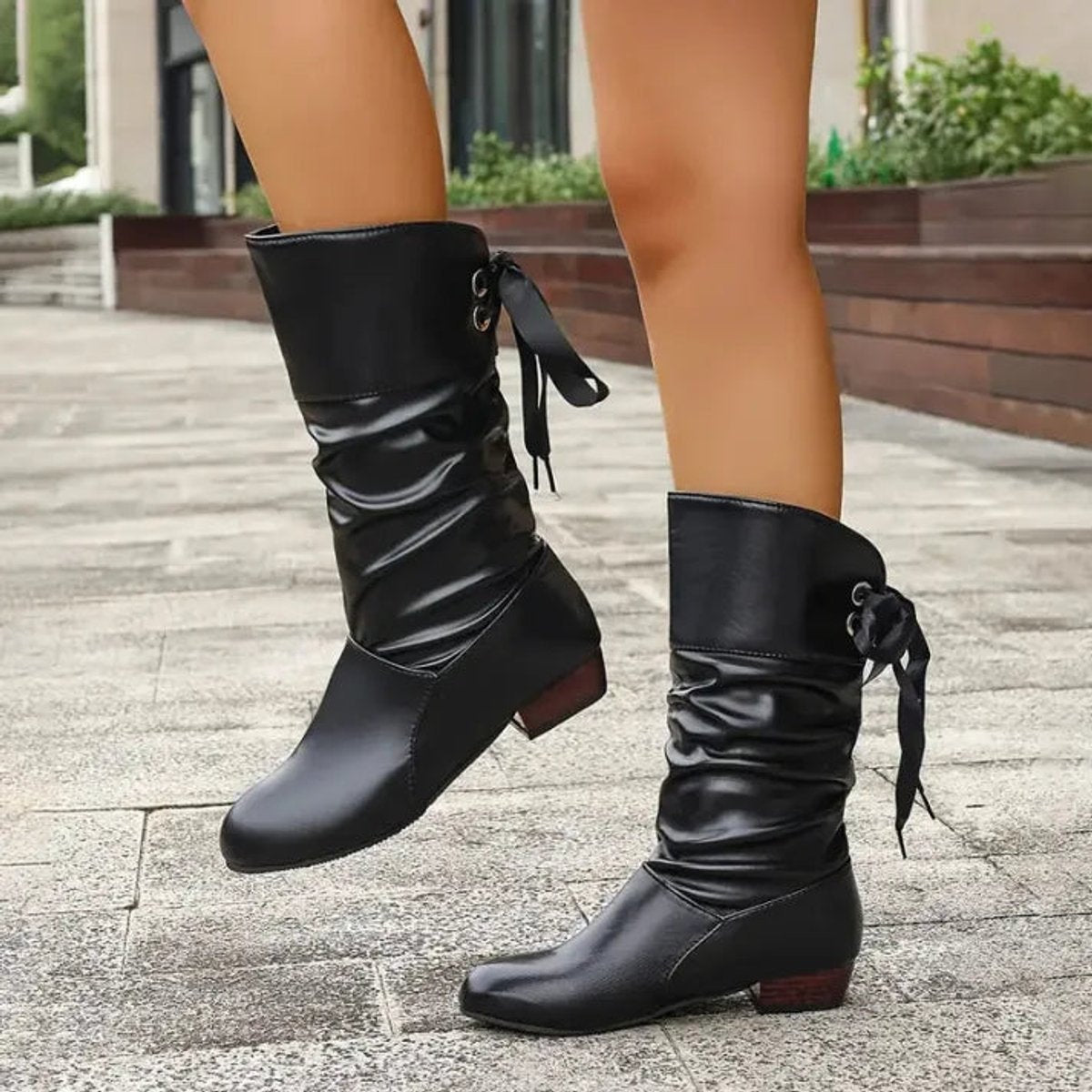 Charlotte | Women's Mid-Calf Lace-Up Slouchy Block Heel Ankle Boots — 5