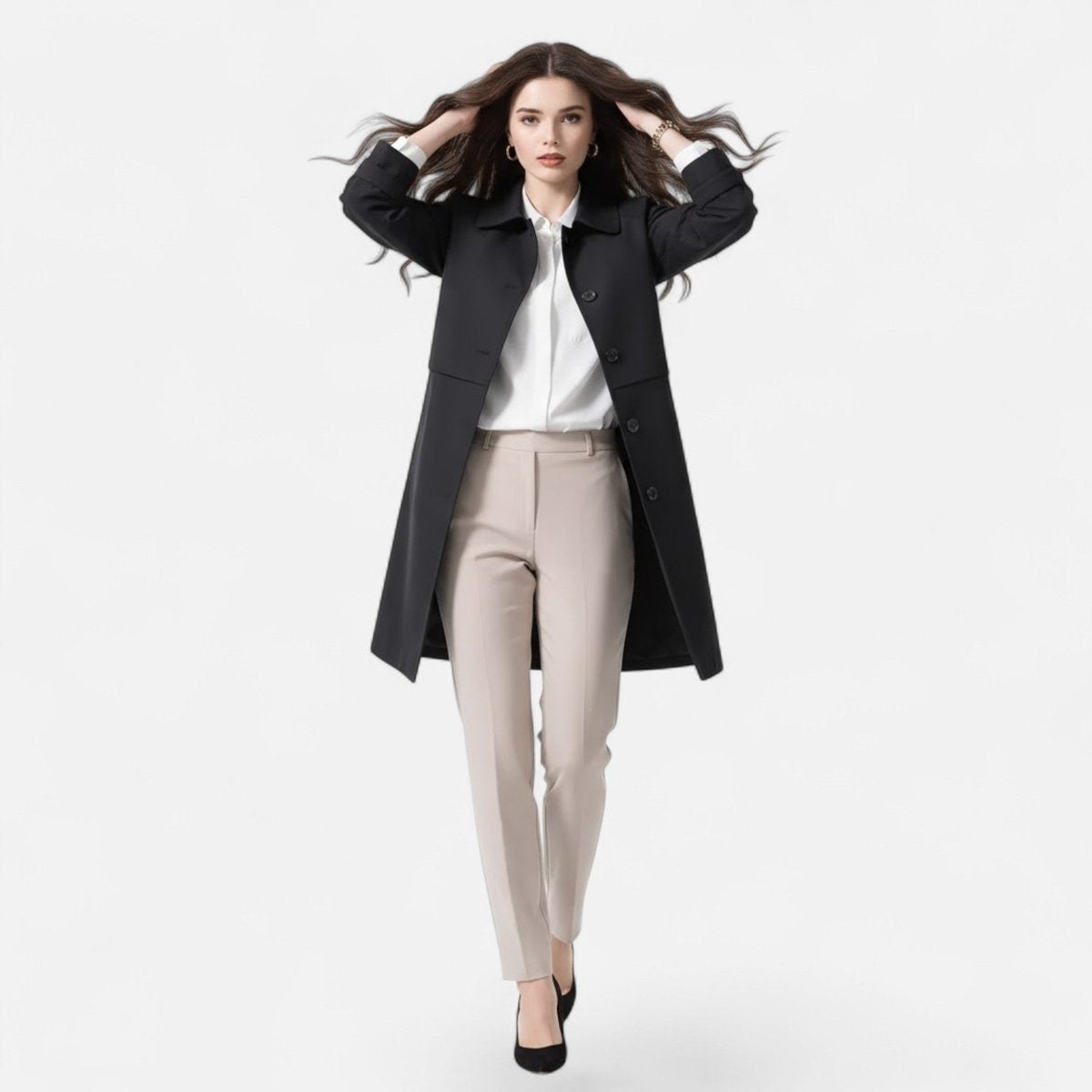 Layla | Women's Mid-Length Wool-Blend Double-Breasted Trench Coat — 3