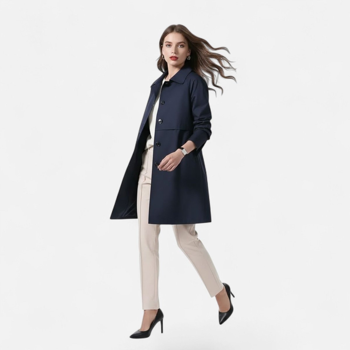 Layla | Women's Mid-Length Wool-Blend Double-Breasted Trench Coat — 5