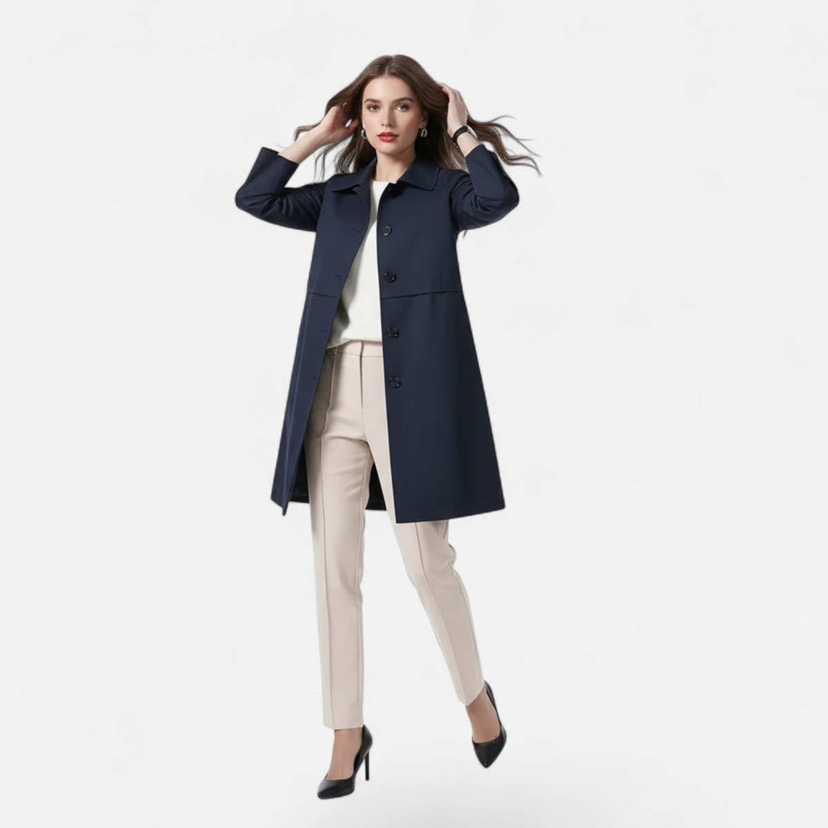 Layla | Women's Mid-Length Wool-Blend Double-Breasted Trench Coat — 6