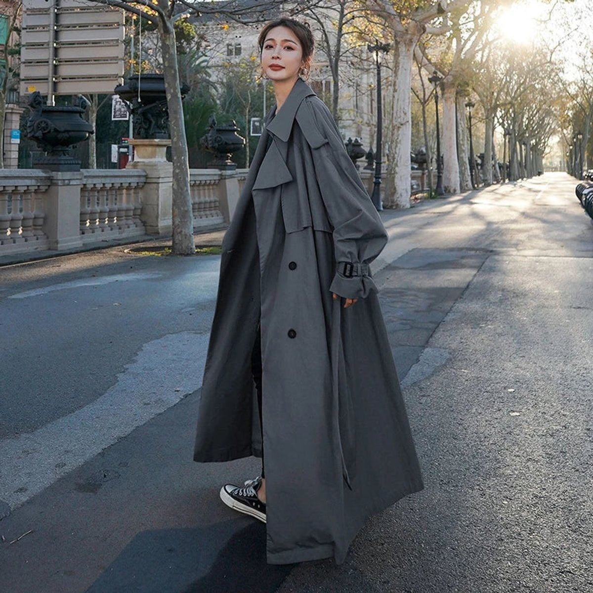 Isabella | Women's Oversized Double-Breasted Long Trench Coat — 7