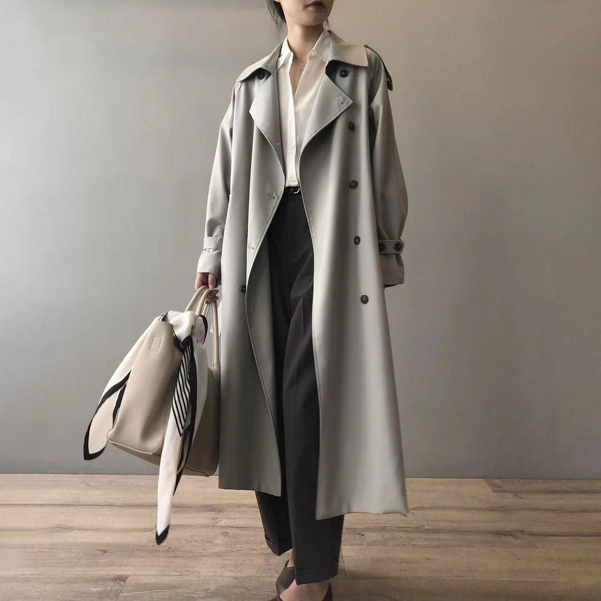 Charlotte | Women's Oversized Double-Breasted Water-Repellent Long Trench Coat — 1