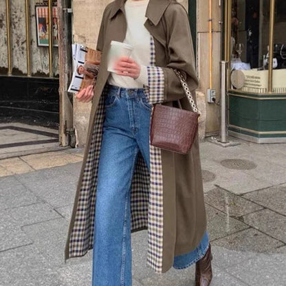 Victoria | Women's Oversized Plaid-Lined Long Trench Coat — 2