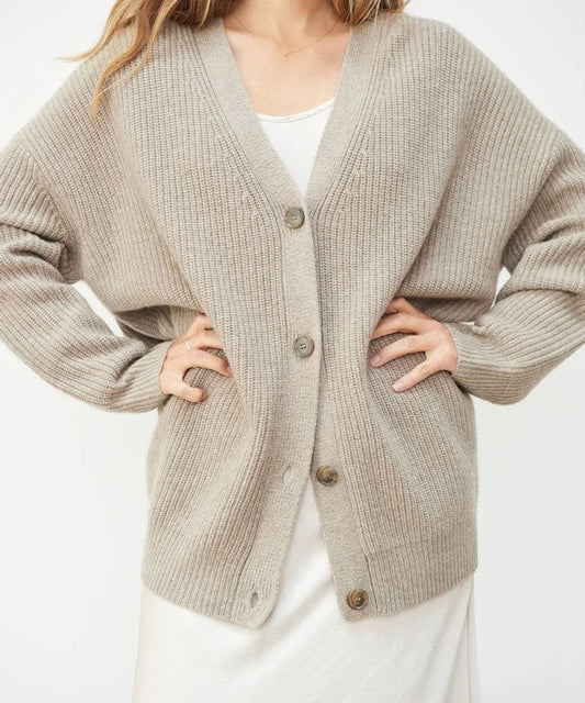 Mia | Women's Oversized V-Neck Button-Front Cashmere Cardigan — 1
