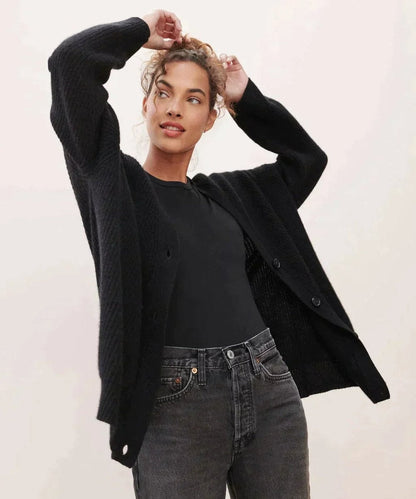 Mia | Women's Oversized V-Neck Button-Front Cashmere Cardigan — 4