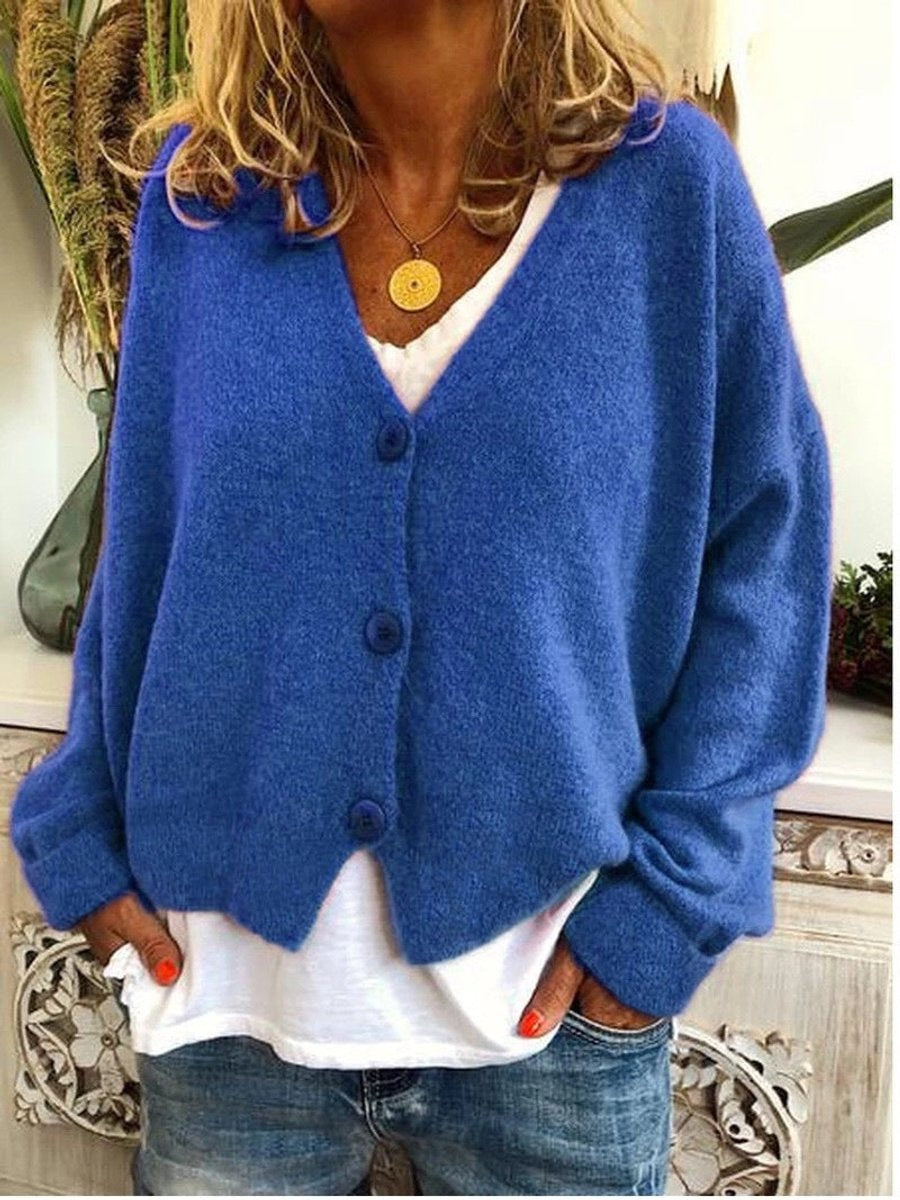 Layla | Women's Relaxed-Fit V-Neck Button-Front Cardigan Sweater — 2