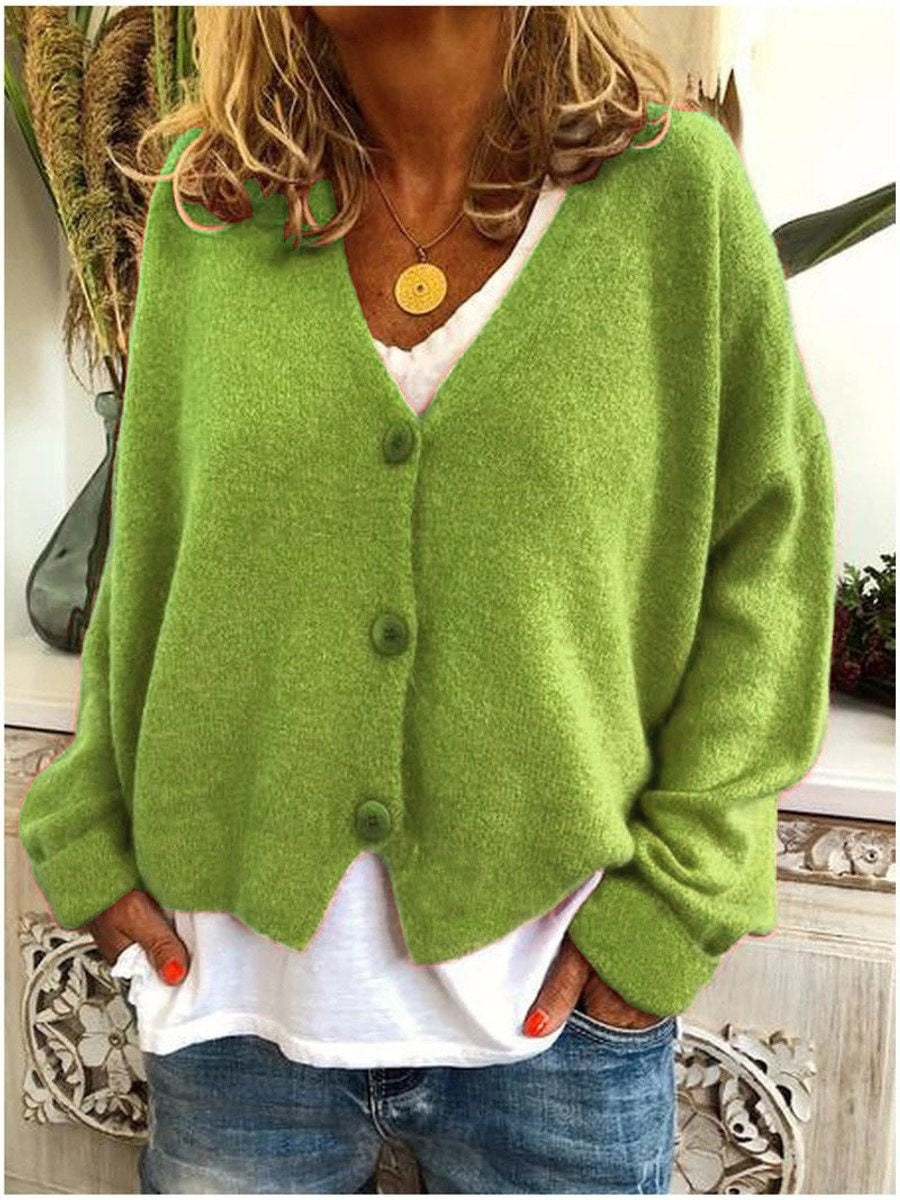 Layla | Women's Relaxed-Fit V-Neck Button-Front Cardigan Sweater — 4