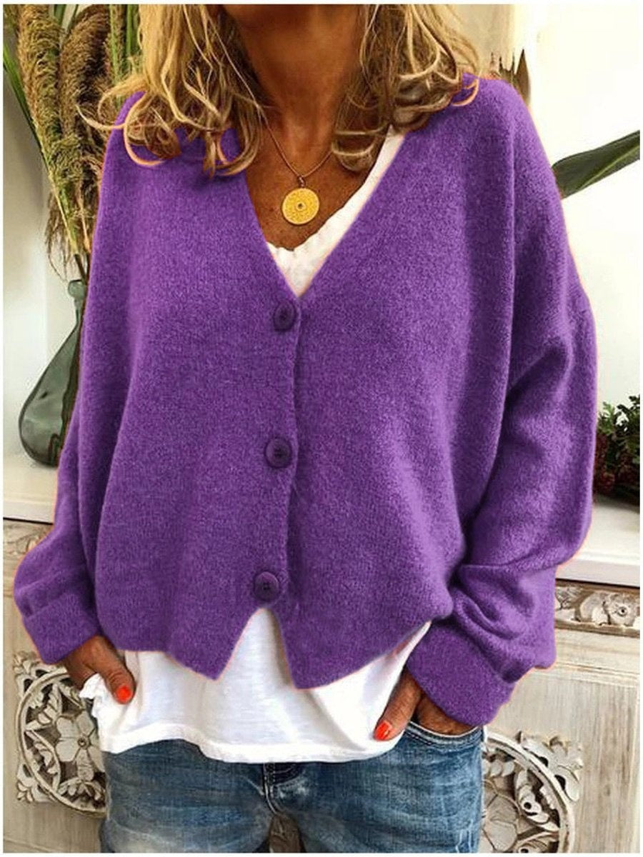 Layla | Women's Relaxed-Fit V-Neck Button-Front Cardigan Sweater — 5