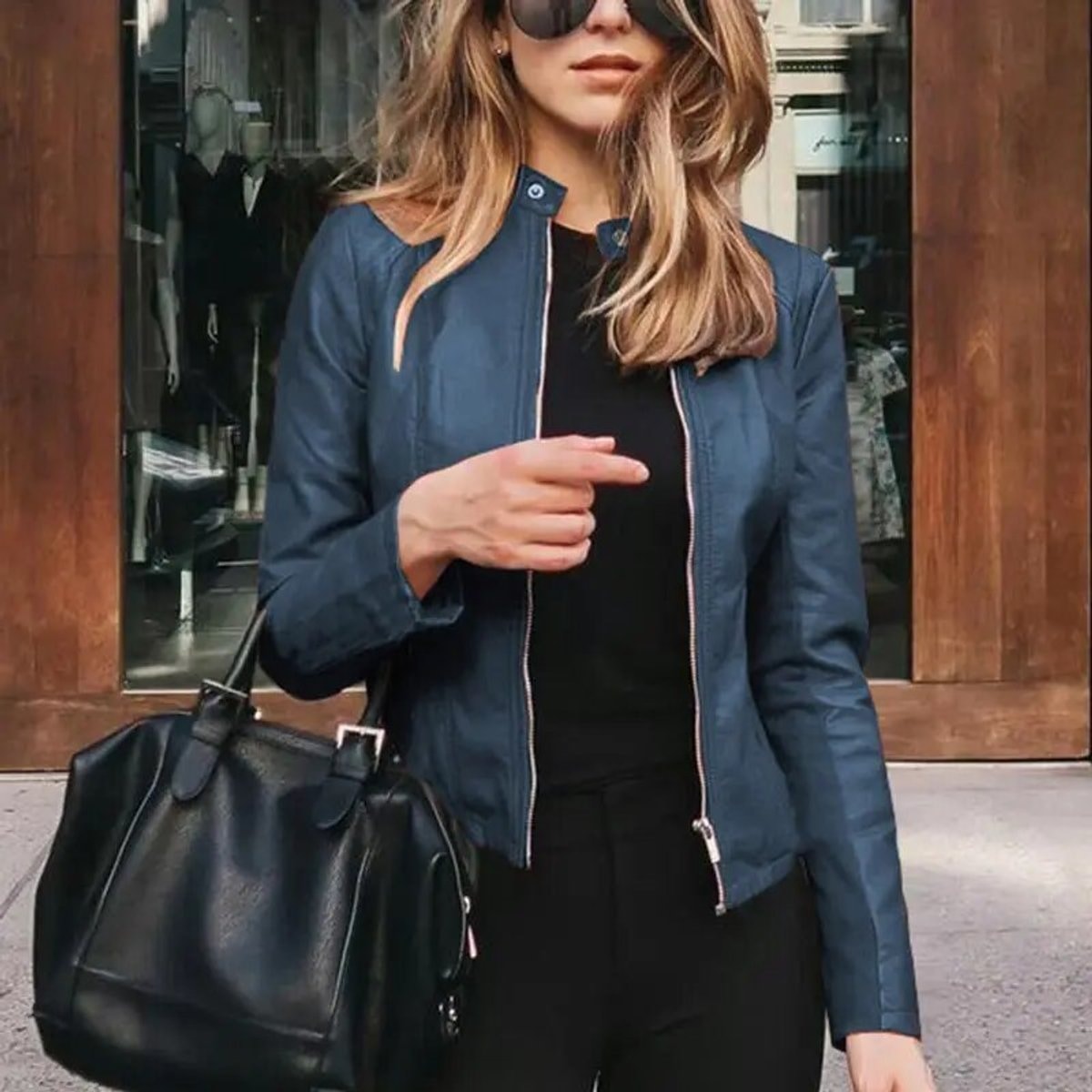 Aria | Women's Slim-Fit Zip-Up Faux Leather Jacket — 10