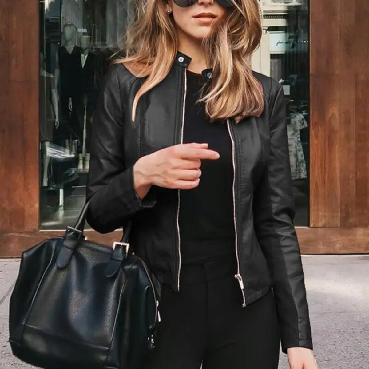 Aria | Women's Slim-Fit Zip-Up Faux Leather Jacket — 2
