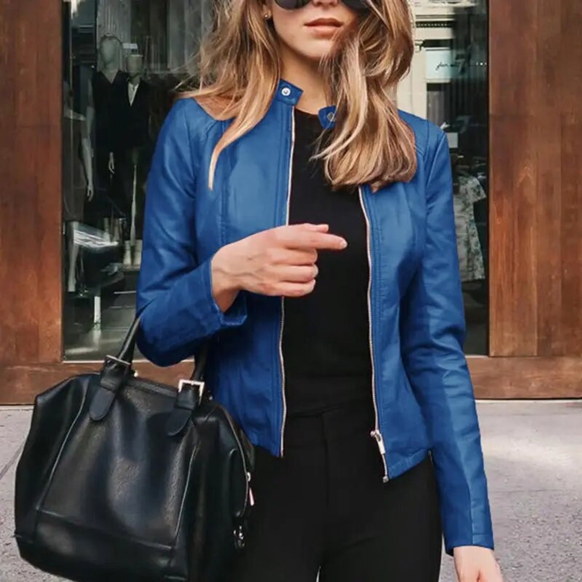 Aria | Women's Slim-Fit Zip-Up Faux Leather Jacket — 3