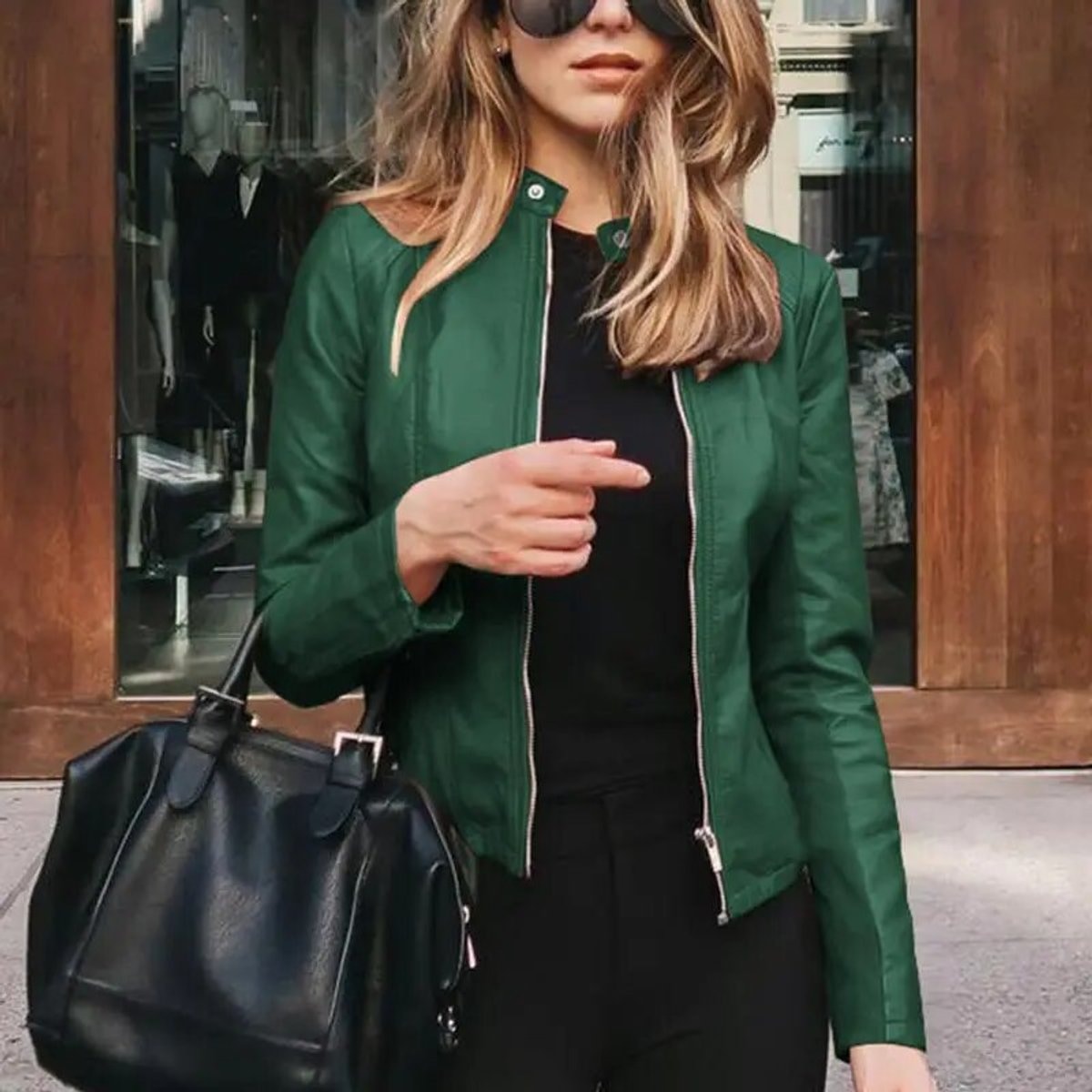 Aria | Women's Slim-Fit Zip-Up Faux Leather Jacket — 4